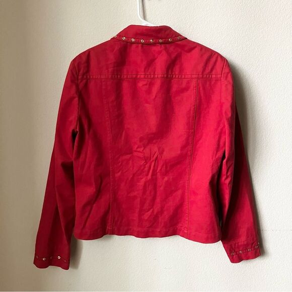St. John Sport by Marie Gray Red Retro Minimalist Studded 90s Denim Jacket Small - Picture 3 of 9